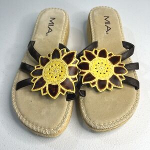 Mia Sandals Size 7.5 M Yellow Blossom Sunflower Espadrille Open Toe Slide Y2K